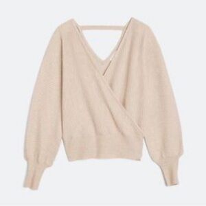 Pinque Oatmeal Beige Ribbed Sweater Size Large NWT Balletcore Dance Casual Chic